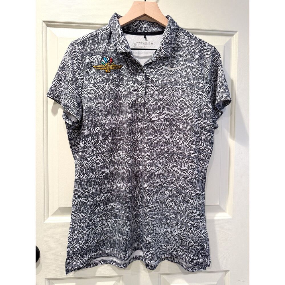 Nike Golf Dri-Fit Indianapolis Motor‎ Speedway Polo Women's L Black White Racing